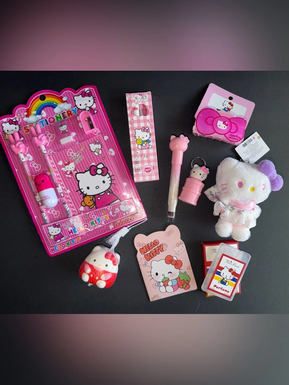 Hello Kitty Sanrio stationary makeup bundle hair clip accessories plush keychain
